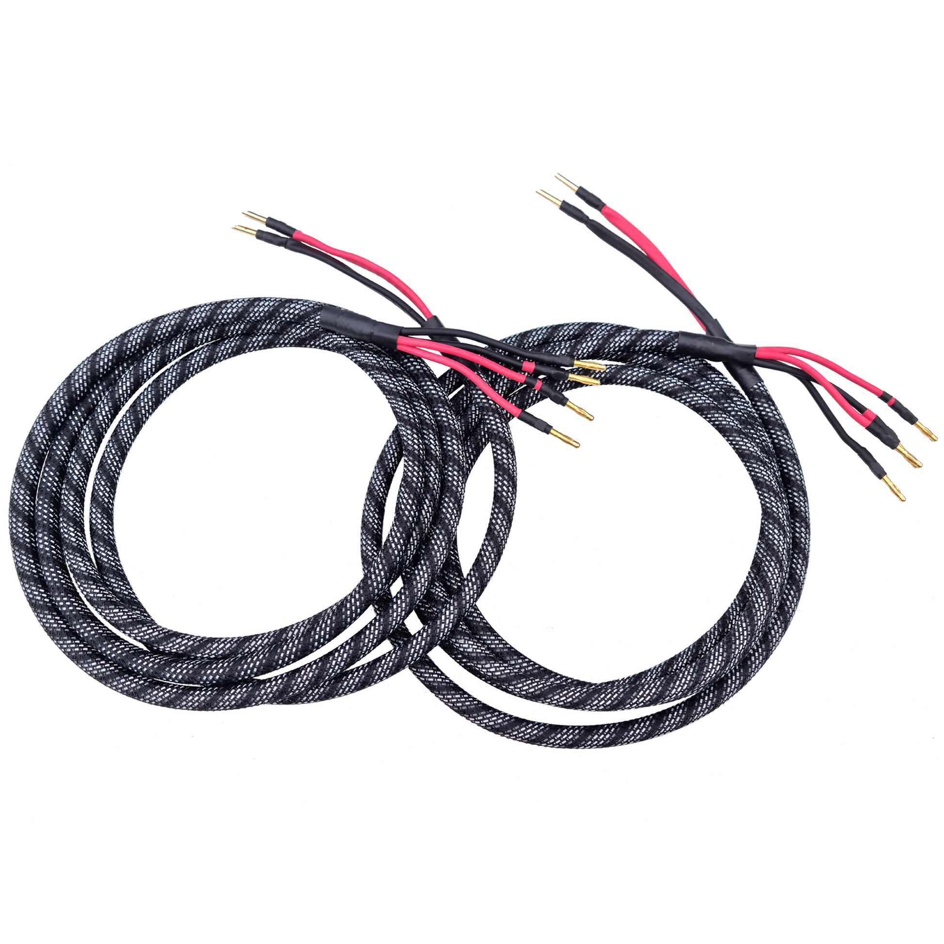 HD ONE High-End Lautsprecherkabel stereo bi-wire Paaransicht mit vier Bananensteckern lautsprecherseitig