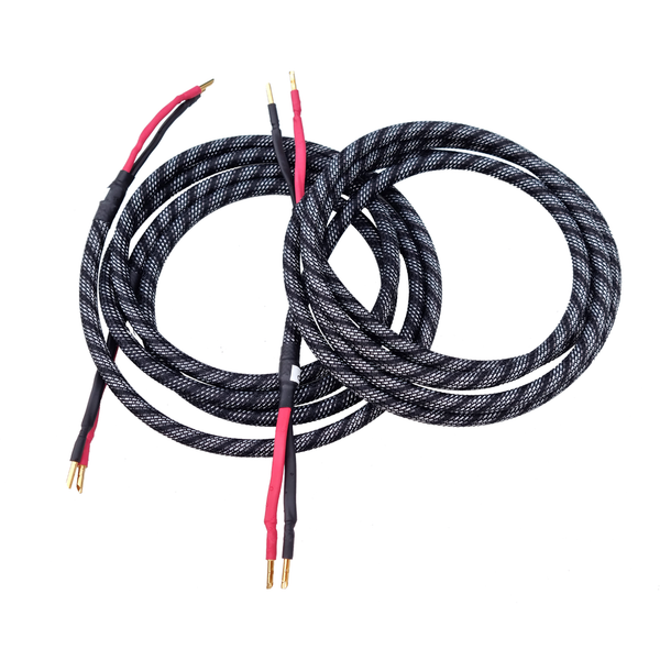 HD ONE High-End Lautsprecherkabel stereo single-wire Paaransicht mit vergoldeten Bananensteckern