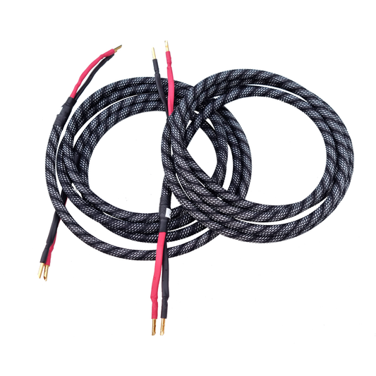 HD ONE High-End Lautsprecherkabel stereo single-wire Paaransicht mit vergoldeten Bananensteckern