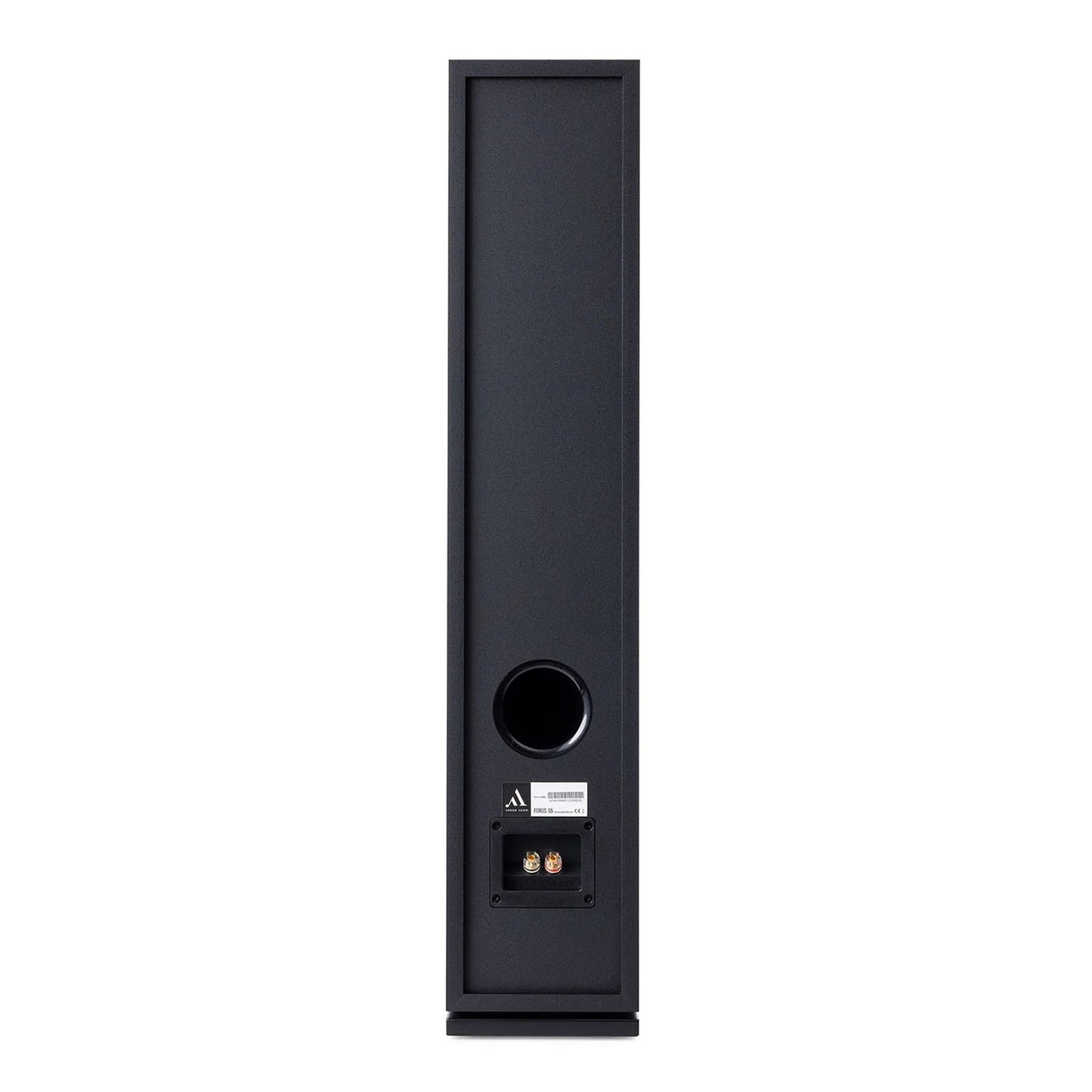 HiFi-Set Bluesound Powernode + Argon Forus 55 Schwarz Rückansicht des Forus 55 mit Bassreflexöffnung und Klemmen