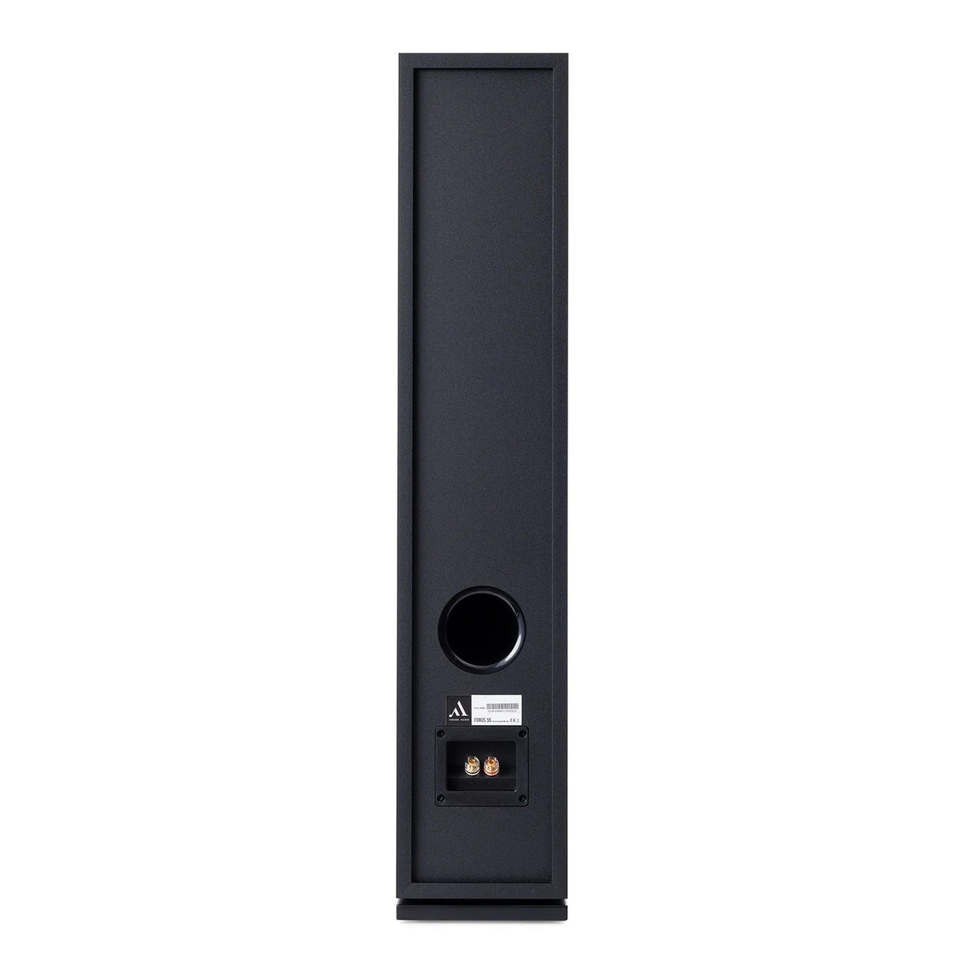 HiFi-Set Bluesound Powernode + Argon Forus 55 Schwarz Rückansicht des Forus 55 mit Bassreflexöffnung und Klemmen