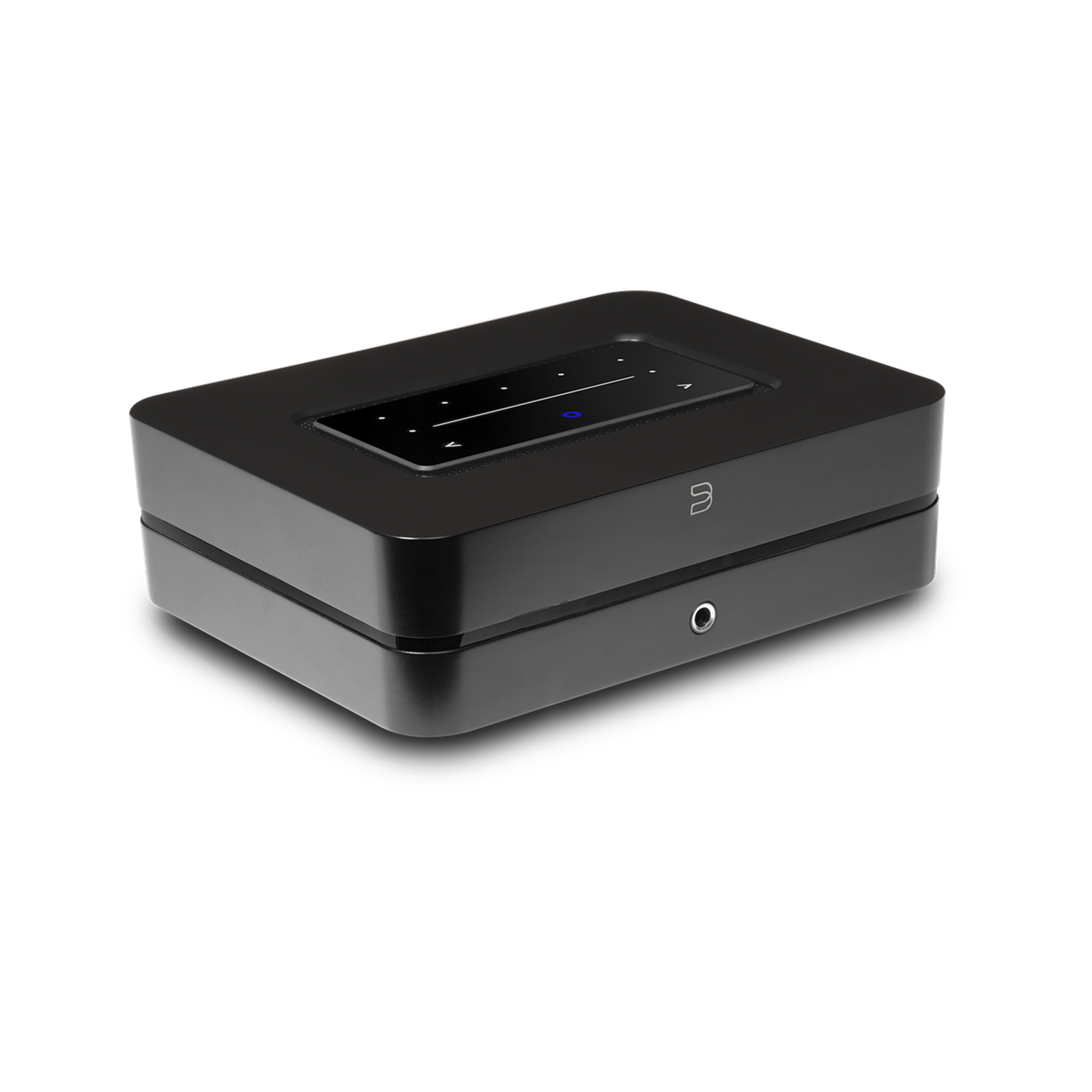HiFi-Set Bluesound Powernode + Argon Forus 55 Schwarz Schrägansicht des Powernode von rechts oben