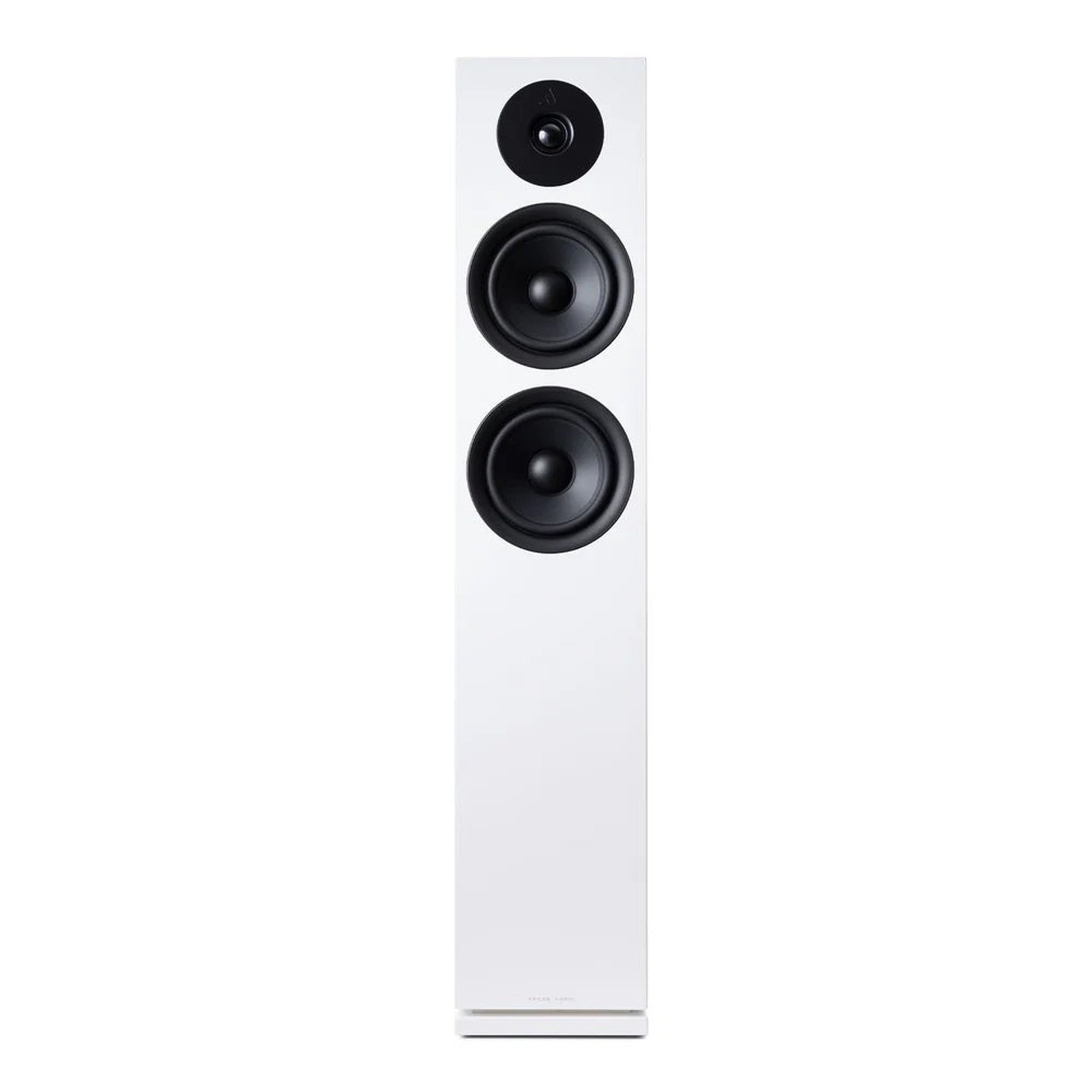 HiFi-Set Bluesound Powernode + Argon Forus 55 Weiss Frontansicht des Forus 55 ohne Bespannung