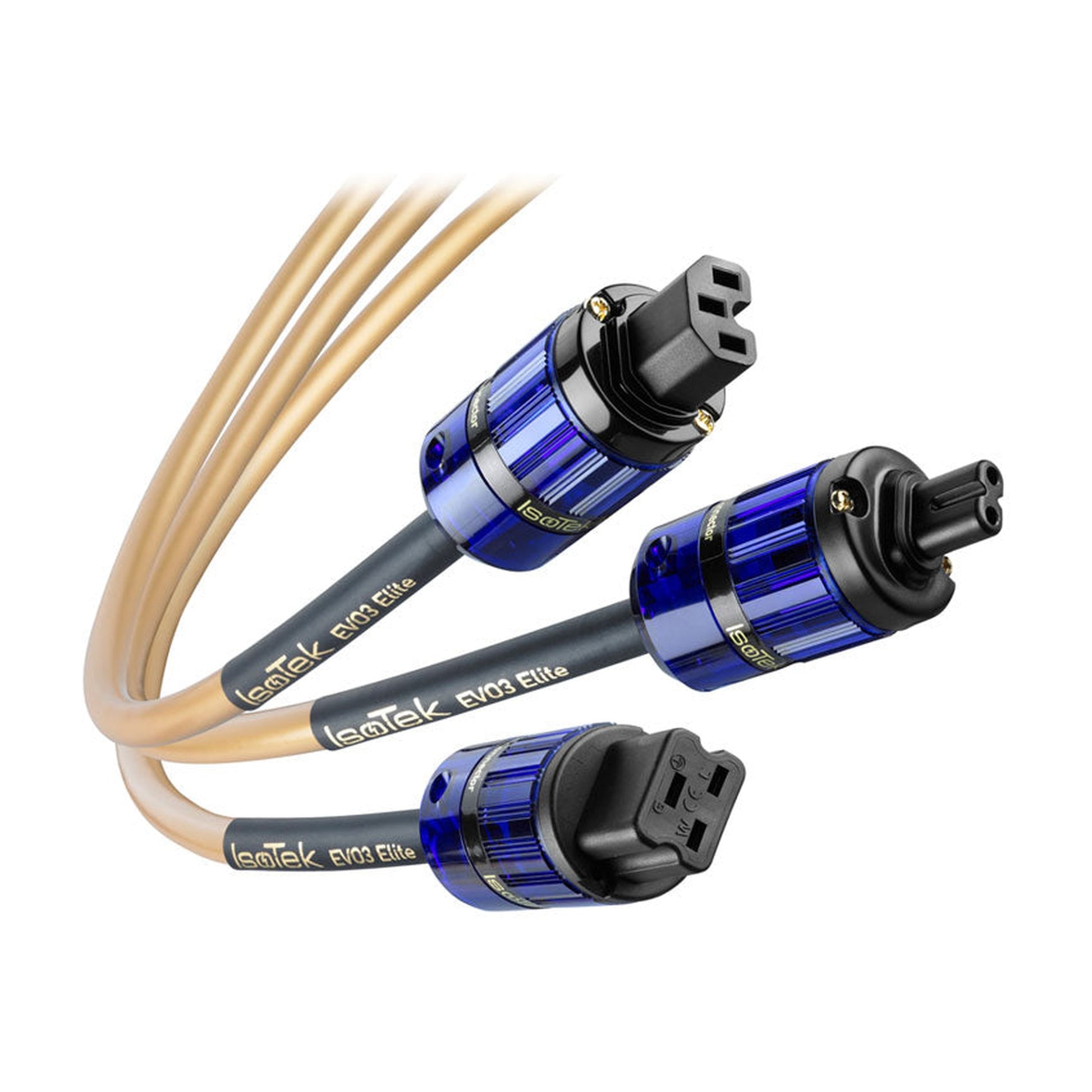IsoTek EVO3 Elite Netzkabel – Produktübersicht mit C13-, C5- und C19-Steckverbindern