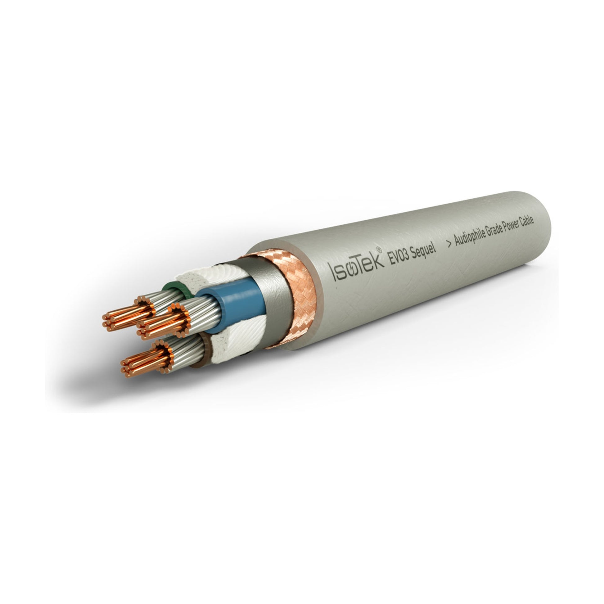 IsoTek EVO3 Sequel Netzkabel Aufbauzeichnung mit Kabelaufbau und Kupferschirmung