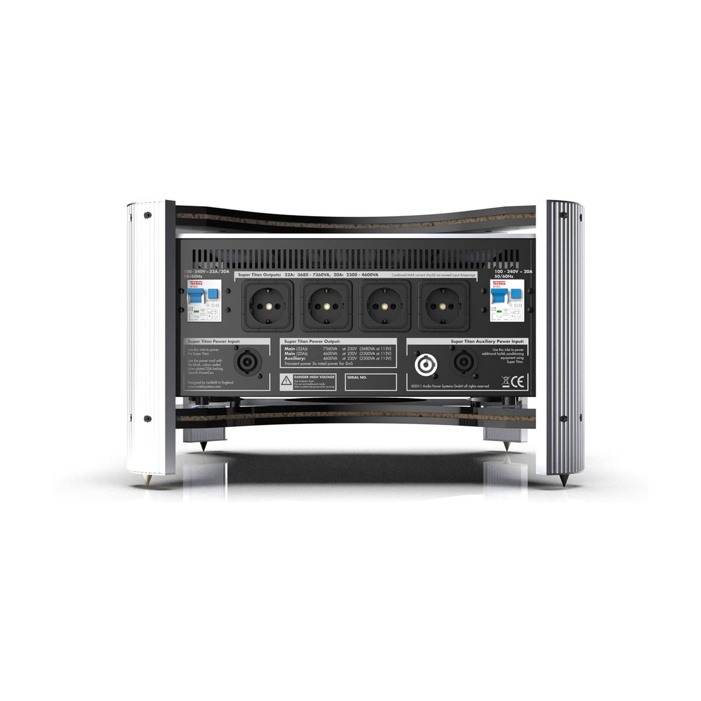 IsoTek EVO3 Super Titan 20A Netzfilter Rückansicht mit Schuko-Ausgängen