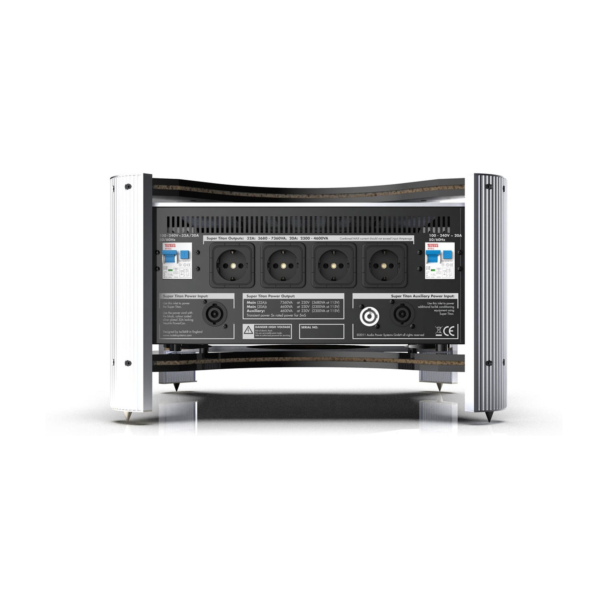 IsoTek EVO3 Super Titan 20A Netzfilter Rückansicht mit Schuko-Ausgängen