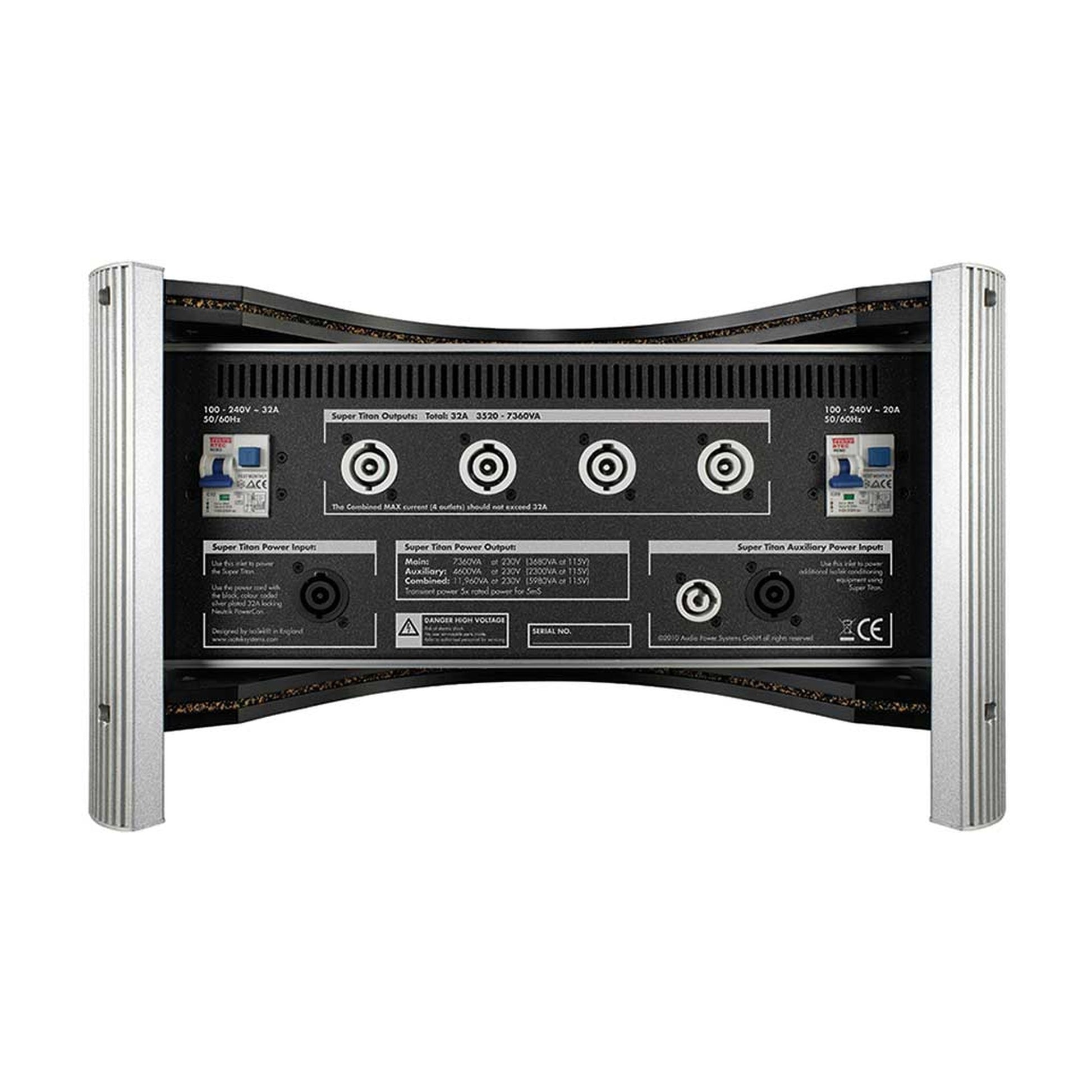 IsoTek EVO3 Super Titan 32A Netzfilter Rückansicht mit Anschlüssen