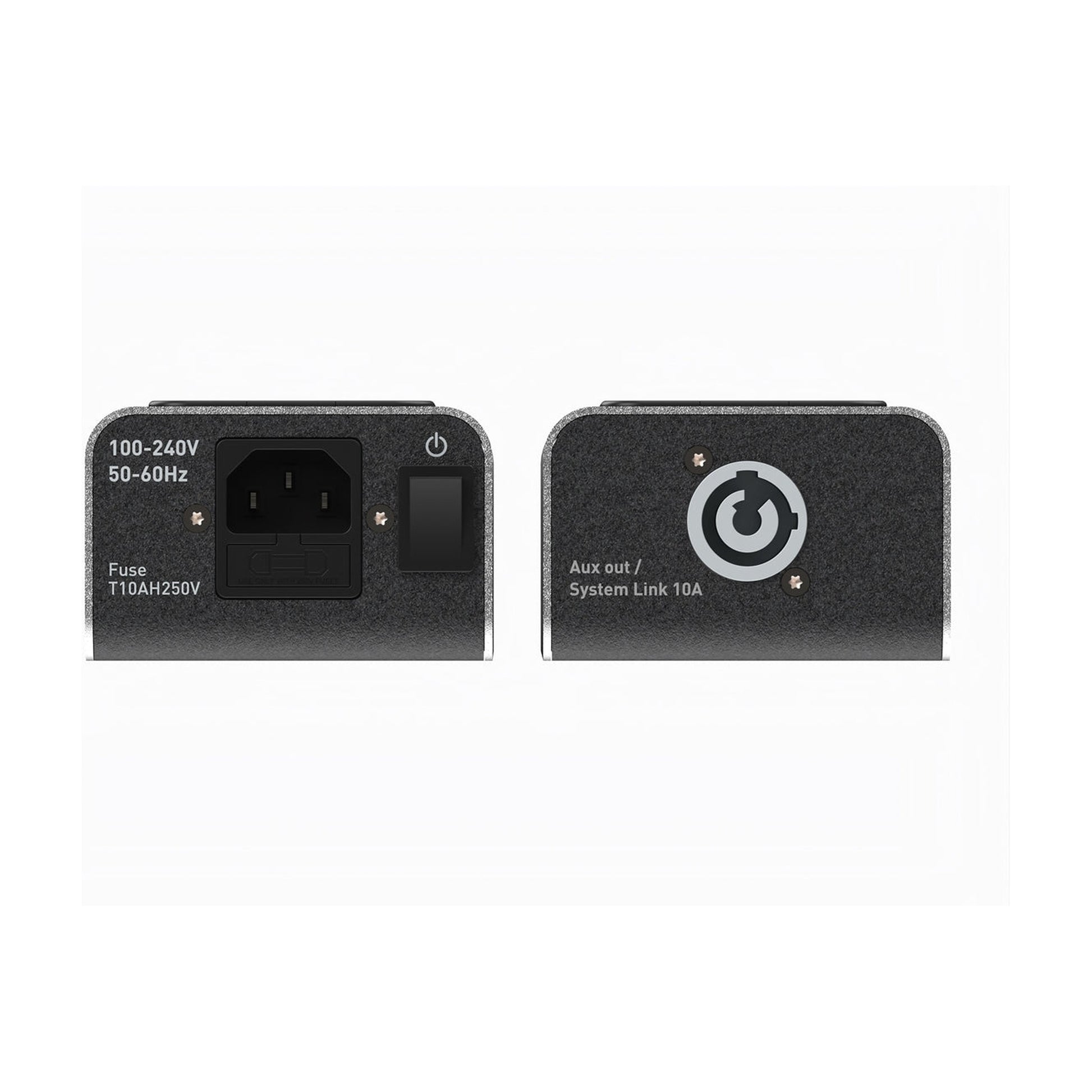 IsoTek V5 Gemini Netzleiste Anschlussfeld mit Netzeingang, Sicherung und System-Link-Ausgang