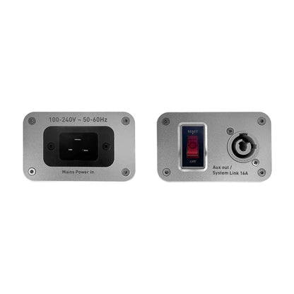 IsoTek V5 Sirius Netzleiste Anschlussfeld mit Netzeingang, Reset-Schalter und System-Link-Ausgang