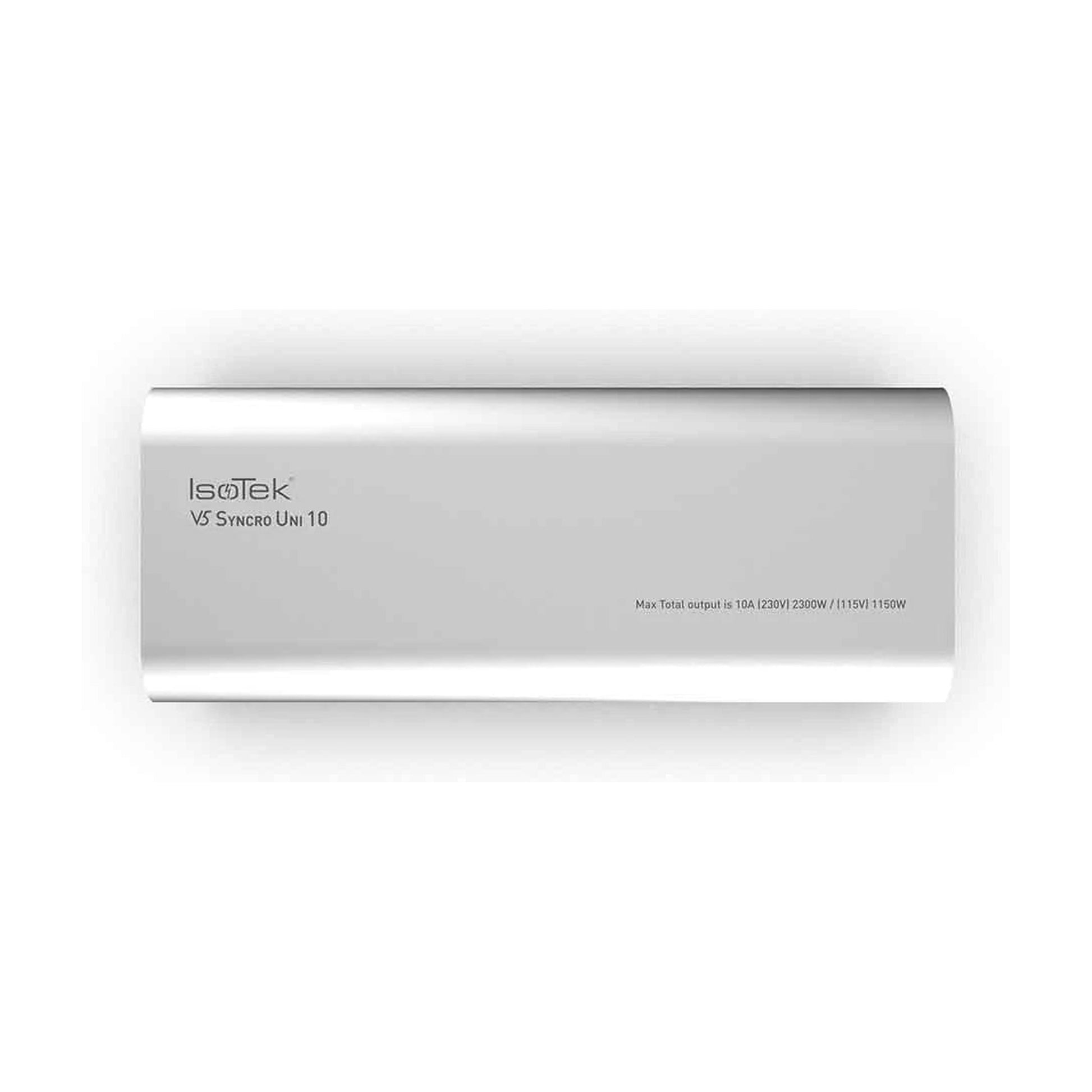 IsoTek V5 Syncro Uni 10 A DC-Blocker Draufsicht mit Typenbezeichnung und Leistungsangabe