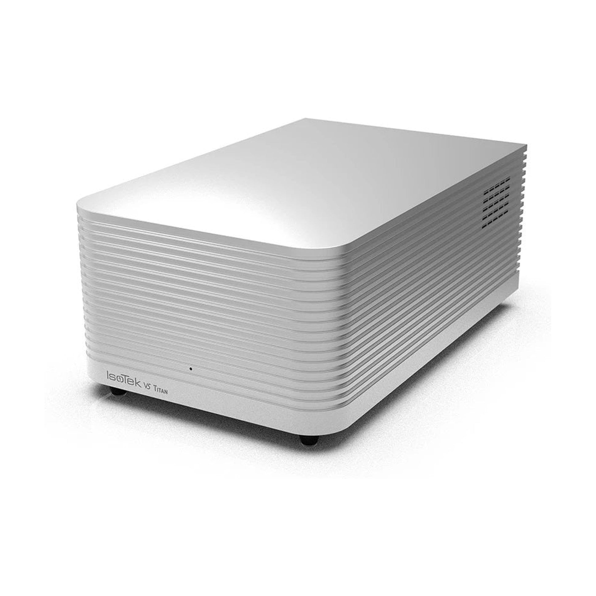 IsoTek V5 Titan Hochstrom-Netzfilter Schrägansicht in Silber