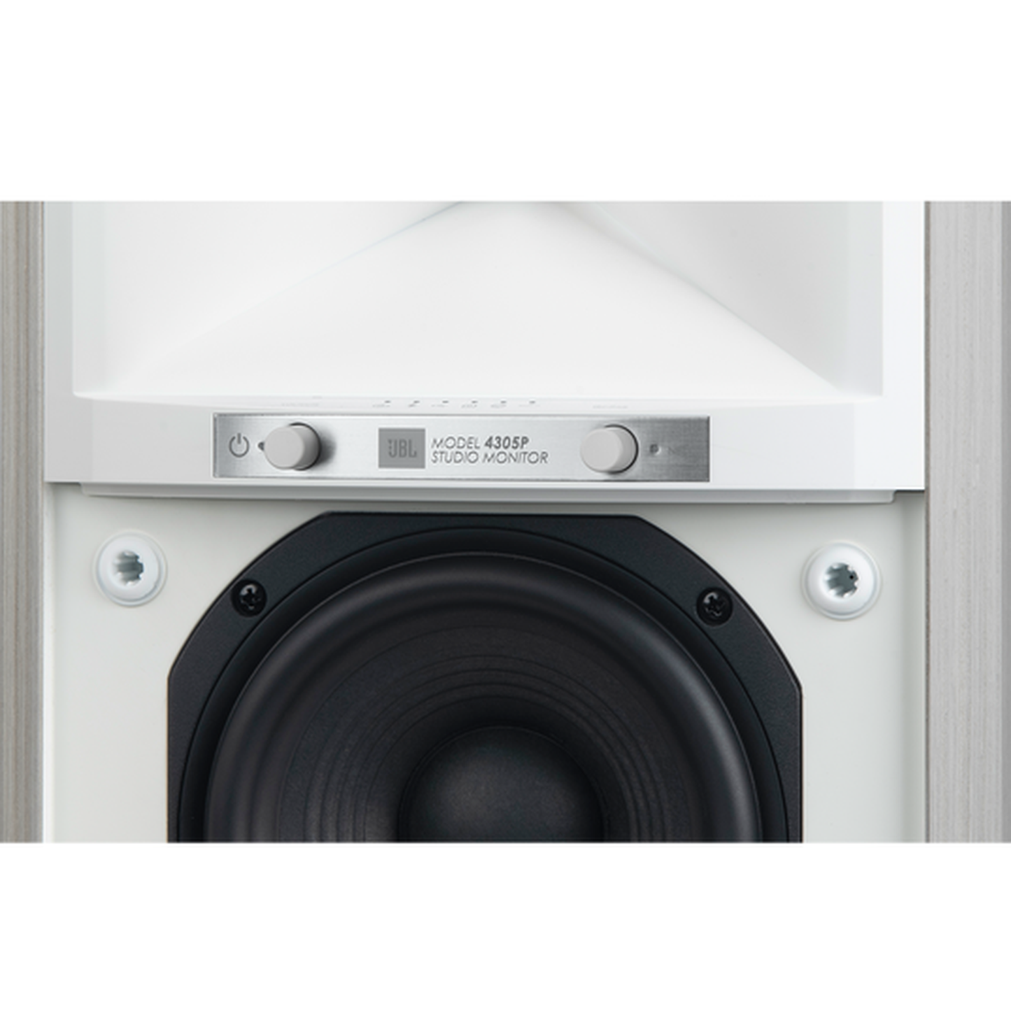 JBL 4305P Studio Monitor Aktivlautsprecher White Aspen Detailansicht Bedienpanel