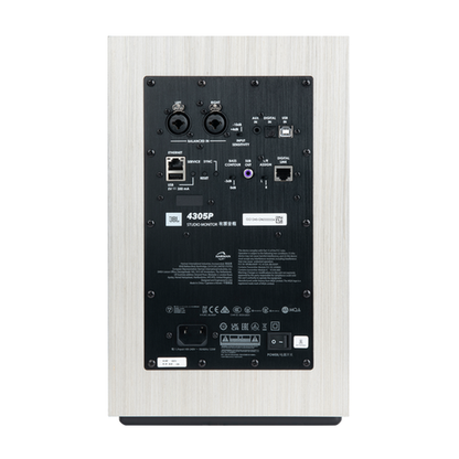 JBL 4305P Studio Monitor Aktivlautsprecher White Aspen Rückansicht Primärlautsprecher