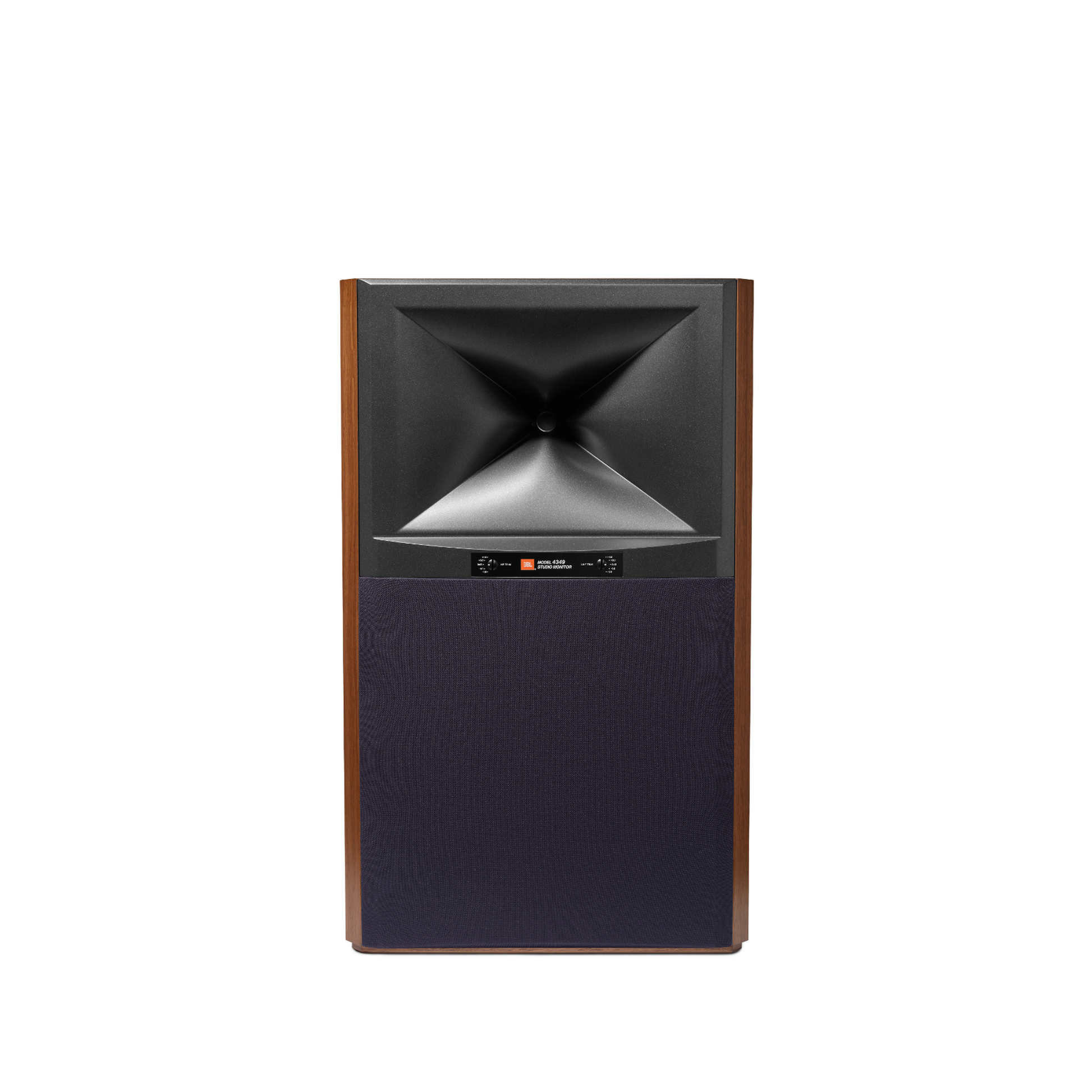 JBL 4349 Studio Monitor Walnuss Frontansicht mit Grill