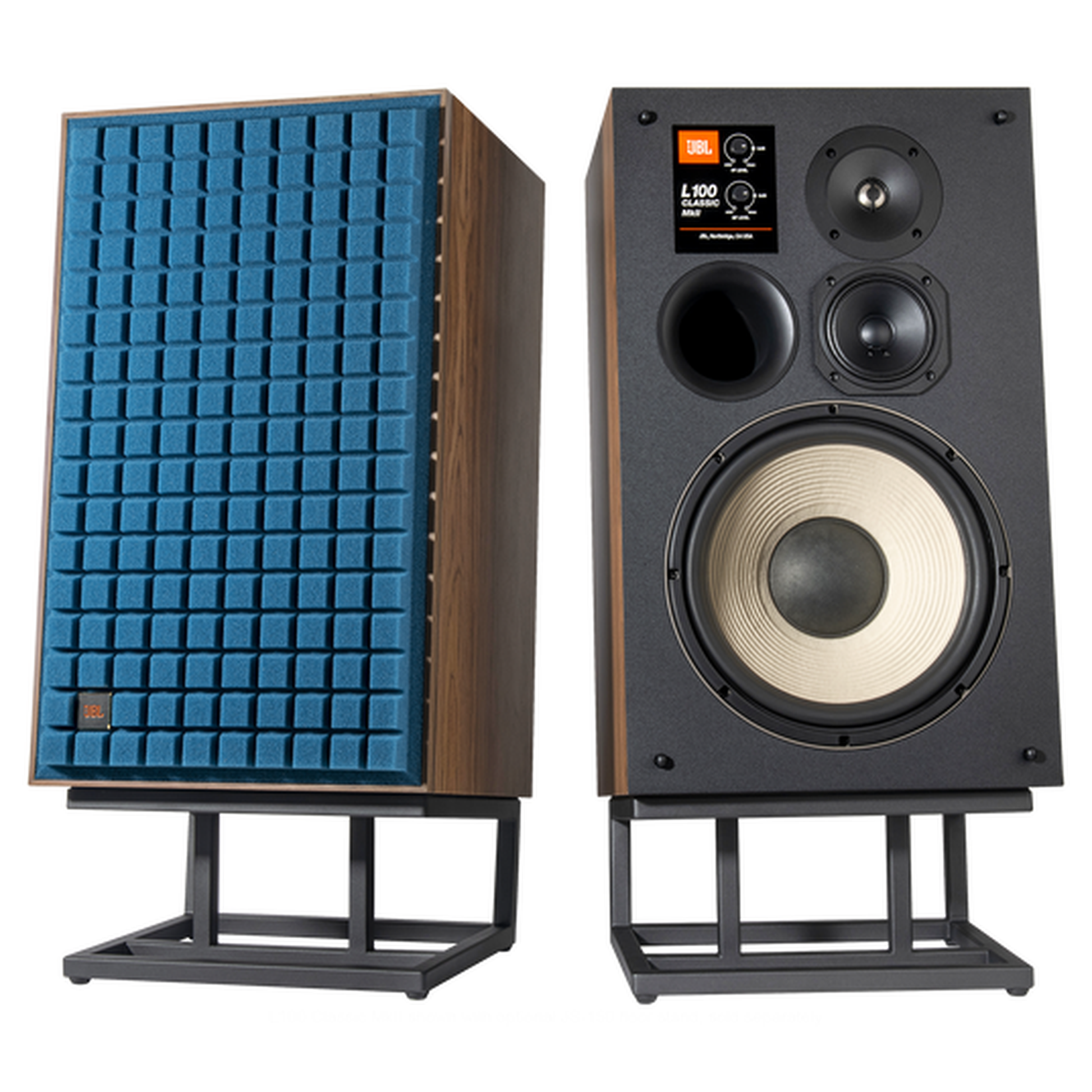 JBL L100 Classic MKII Regallautsprecher blau Stereopaar auf Lautsprecherständern
