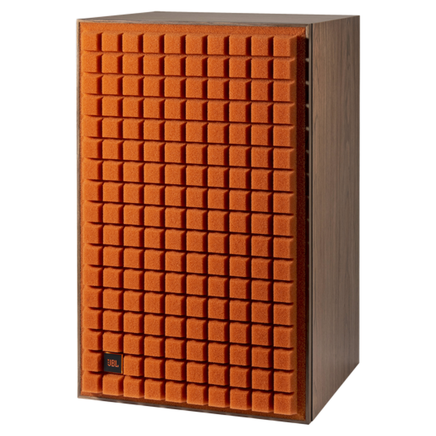 JBL L100 Classic MKII Regallautsprecher orange Schrägansicht mit Grill