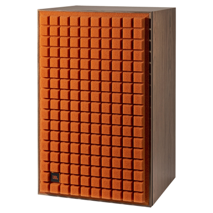 JBL L100 Classic MKII Regallautsprecher orange Schrägansicht mit Grill