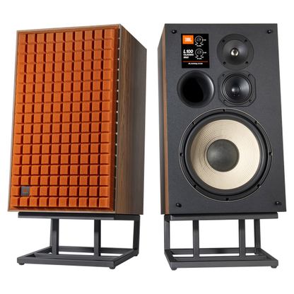 JBL L100 Classic MKII Regallautsprecher orange Stereopaar auf Lautsprecherständern