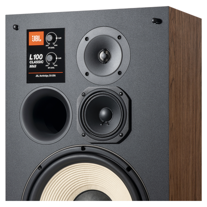 JBL L100 Classic MKII Regallautsprecher schwarz Detailansicht Hochtöner und Mitteltöner