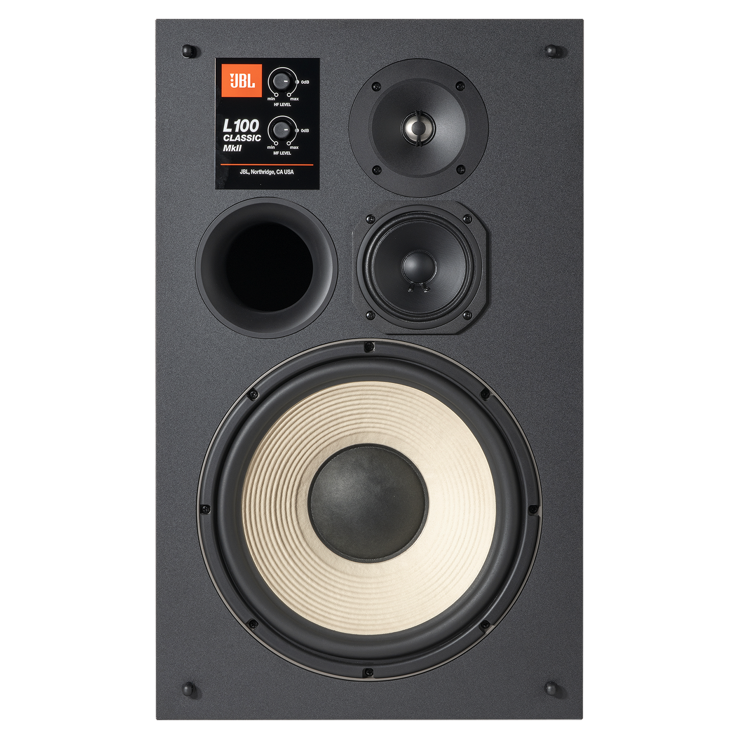JBL L100 Classic MKII Regallautsprecher schwarz Frontansicht ohne Grill