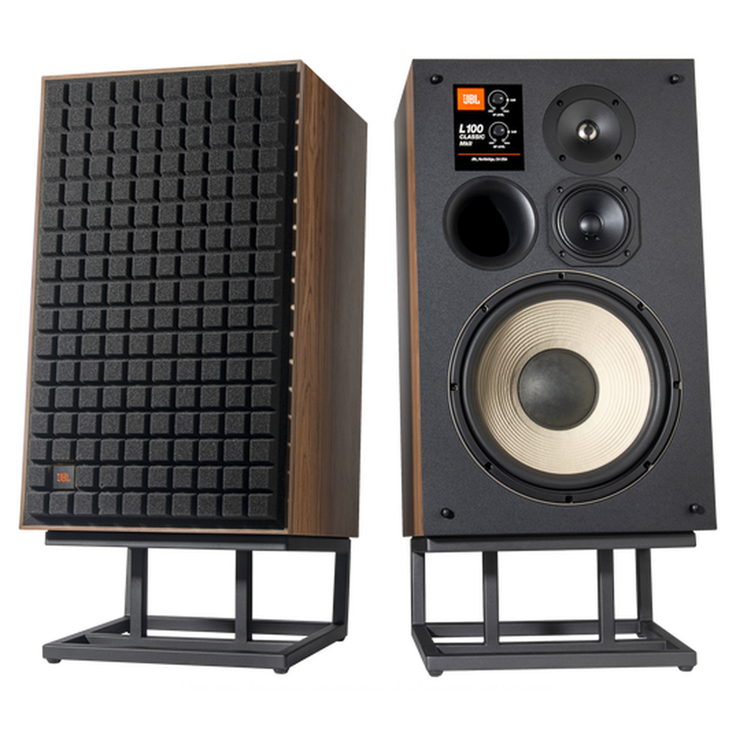 JBL L100 Classic MKII Regallautsprecher schwarz Stereopaar auf Lautsprecherständern