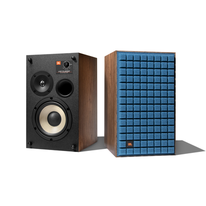 JBL L52 Classic Regallautsprecher blau Stereopaar Walnuss-Furnier Quadrex-Grill