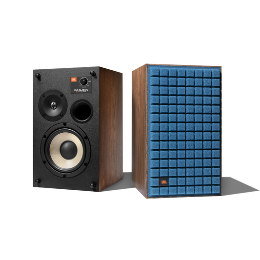 JBL L52 Classic Regallautsprecher blau Stereopaar Walnuss-Furnier Quadrex-Grill