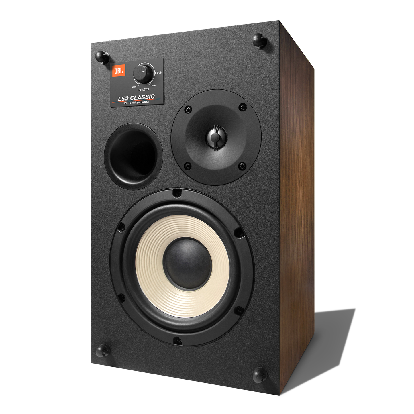 JBL L52 Classic Regallautsprecher orange Treiber ohne Grill Dreiviertelansicht
