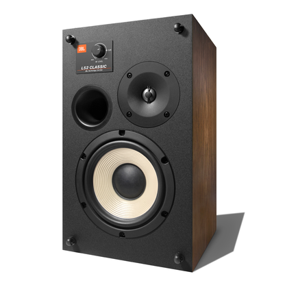 JBL L52 Classic Regallautsprecher orange Treiber ohne Grill Dreiviertelansicht