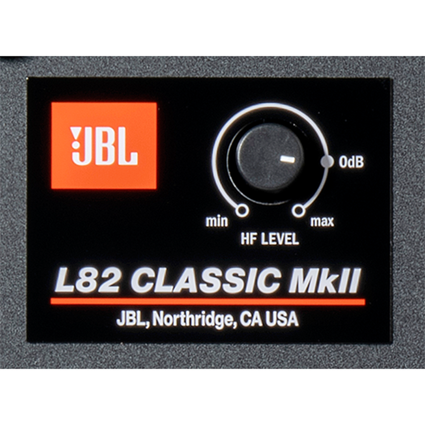JBL L82 Classic MKII Regallautsprecher blau Detailansicht Typenschild und HF-Regler