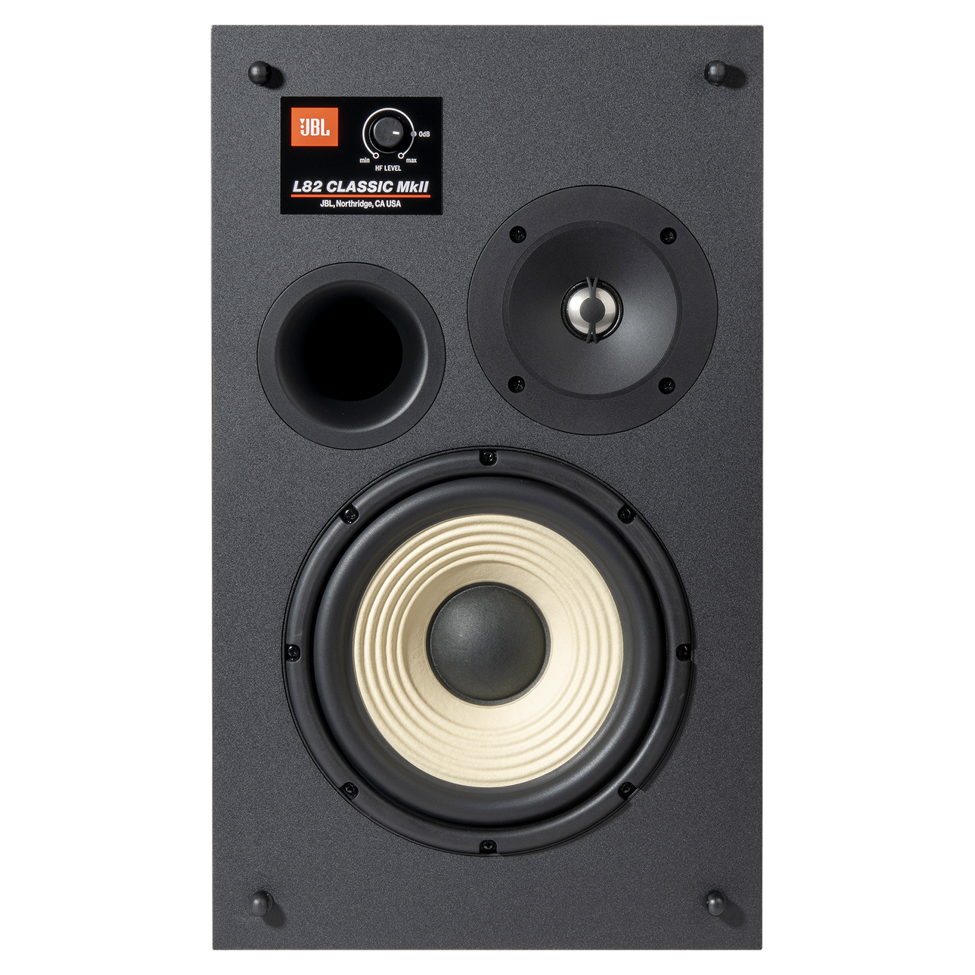 JBL L82 Classic MKII Regallautsprecher schwarz Treiber ohne Grill Frontansicht