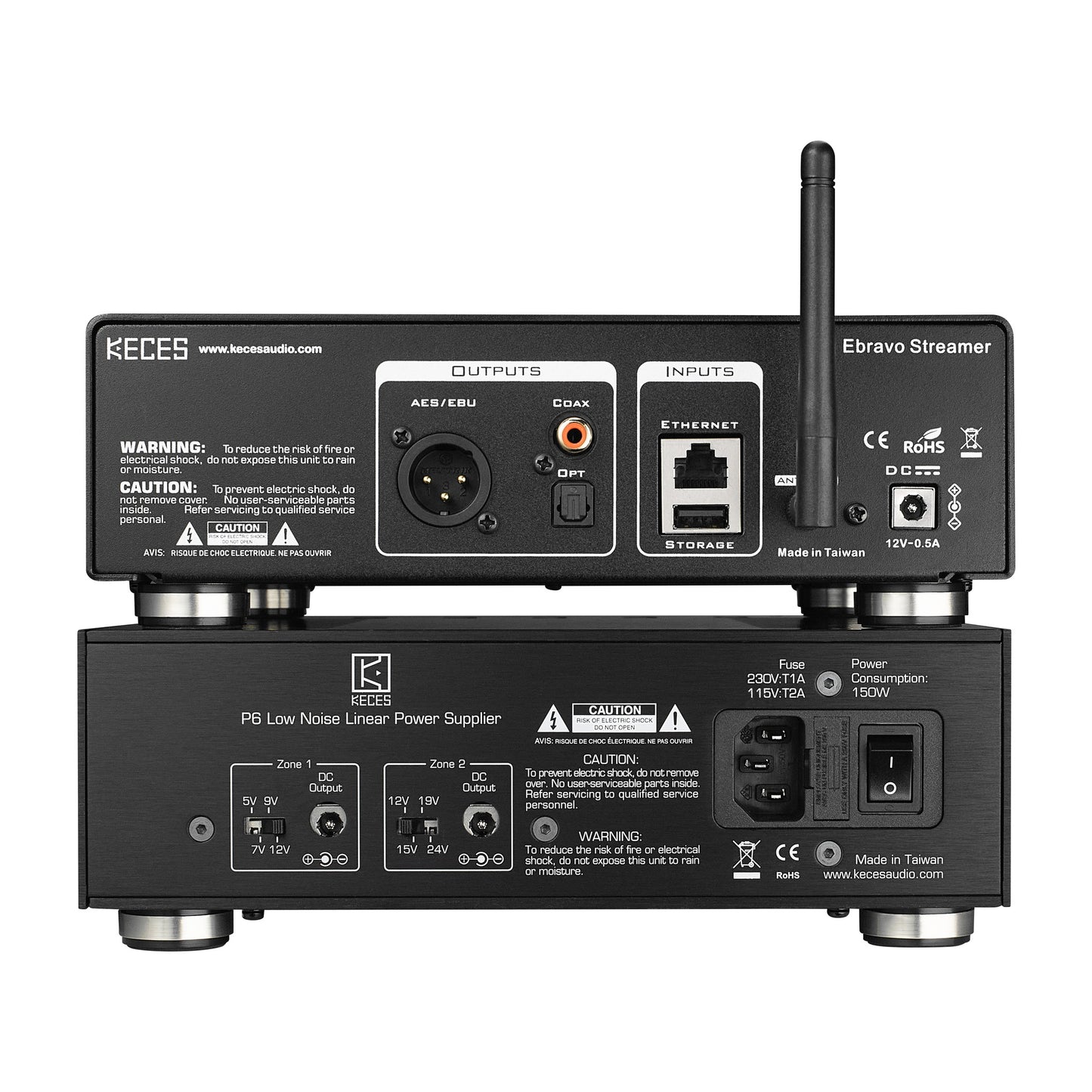 KECES Ebravo + P6 Set Rückansicht Streamer auf Linear-Netzteil