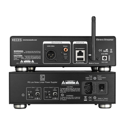 KECES Ebravo + P6 Set Rückansicht Streamer auf Linear-Netzteil