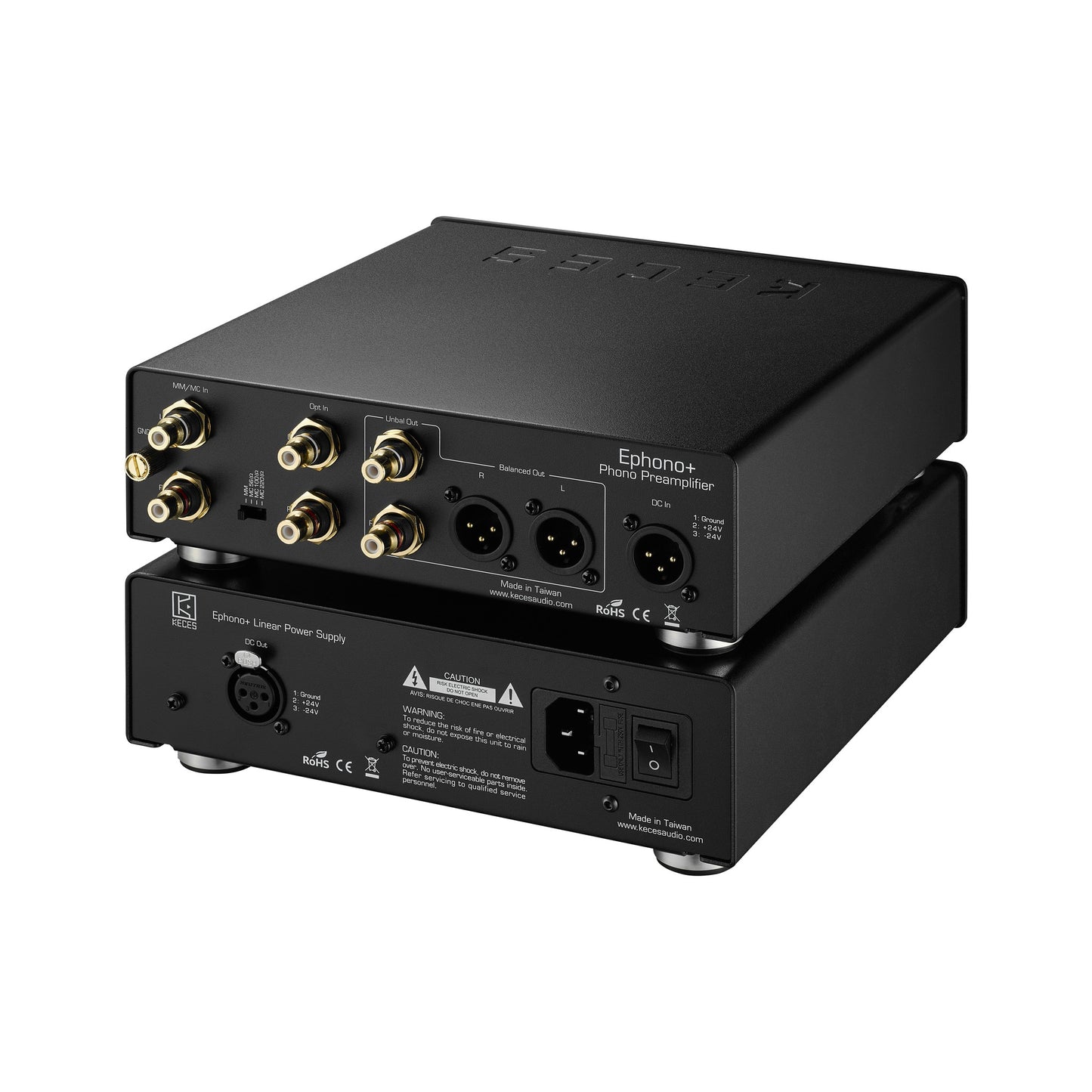 KECES Ephono+ Phono-Vorverstärker Rückansicht mit Linear-Netzteil