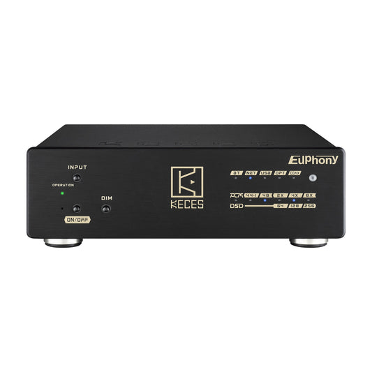 KECES Euphony Streamer-DAC Frontansicht mit Quellenanzeige und DSD-Statusleiste