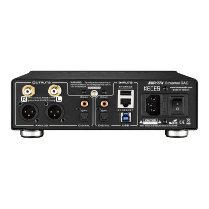 KECES Euphony Streamer-DAC Rückansicht mit Cinch, XLR, Coax, Optisch, USB und Ethernet