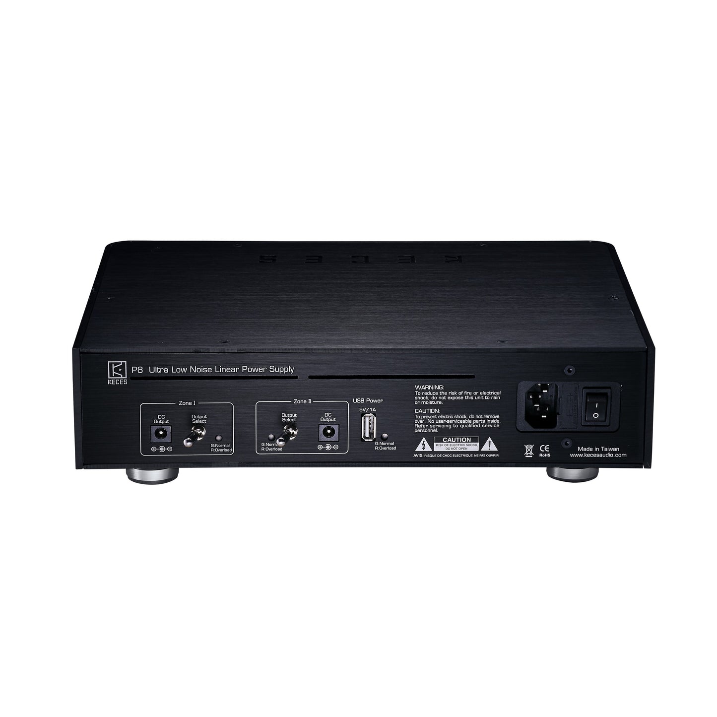 KECES P8 Dual Linearnetzteil Rückansicht mit DC-Ausgängen beider Zonen und USB-Power