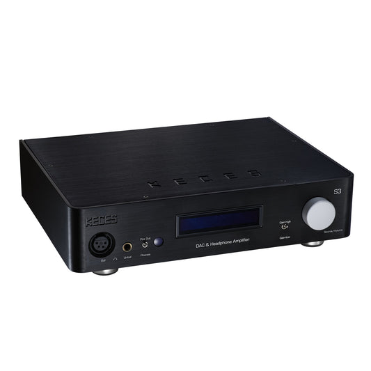 KECES S3 DAC & Kopfhörerverstärker Frontansicht mit Display, XLR- und Klinken-Kopfhörerausgang
