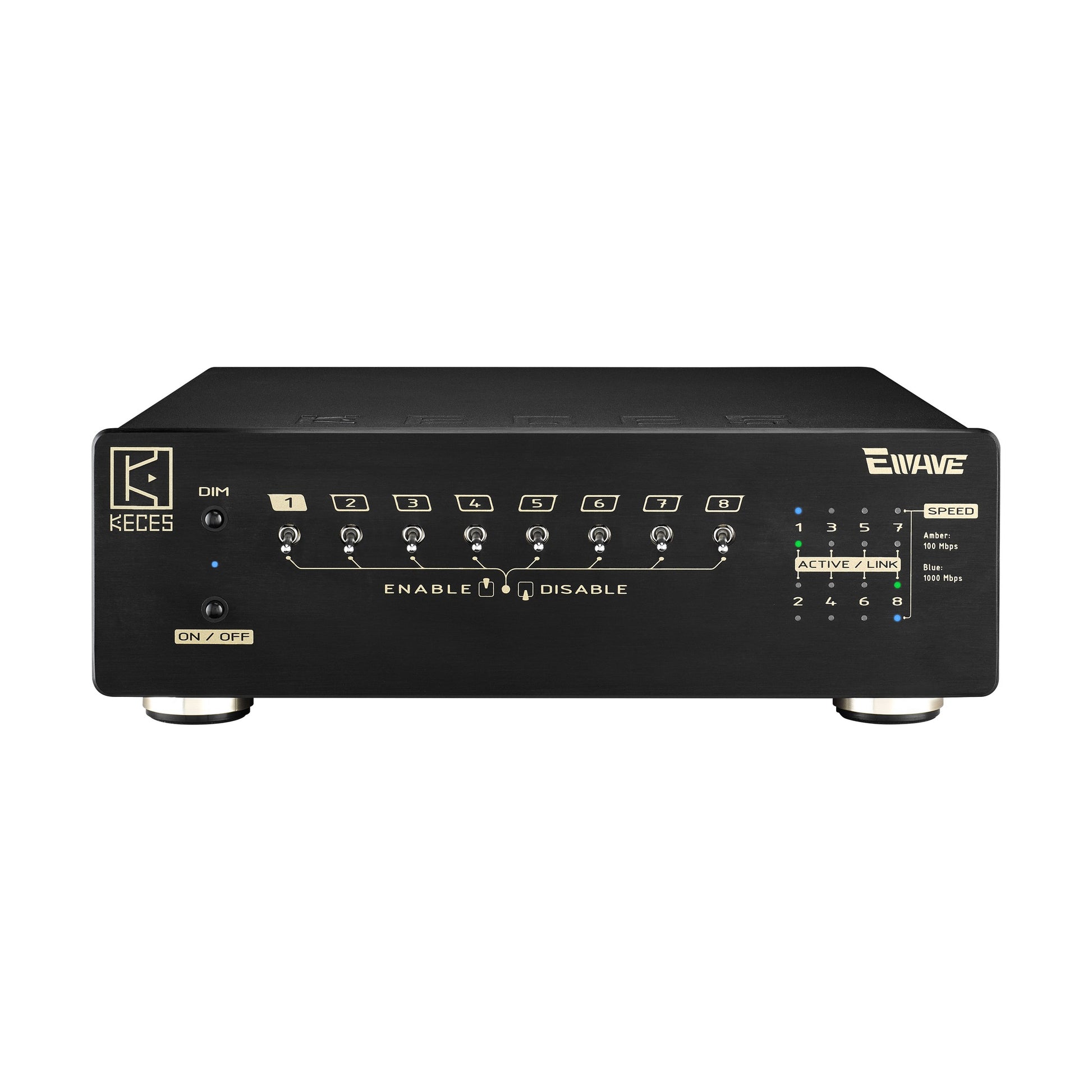 KECES Set: Ewave, P6 & Valentina DC-Kabel Frontansicht Ewave Audio-Netzwerk-Switch