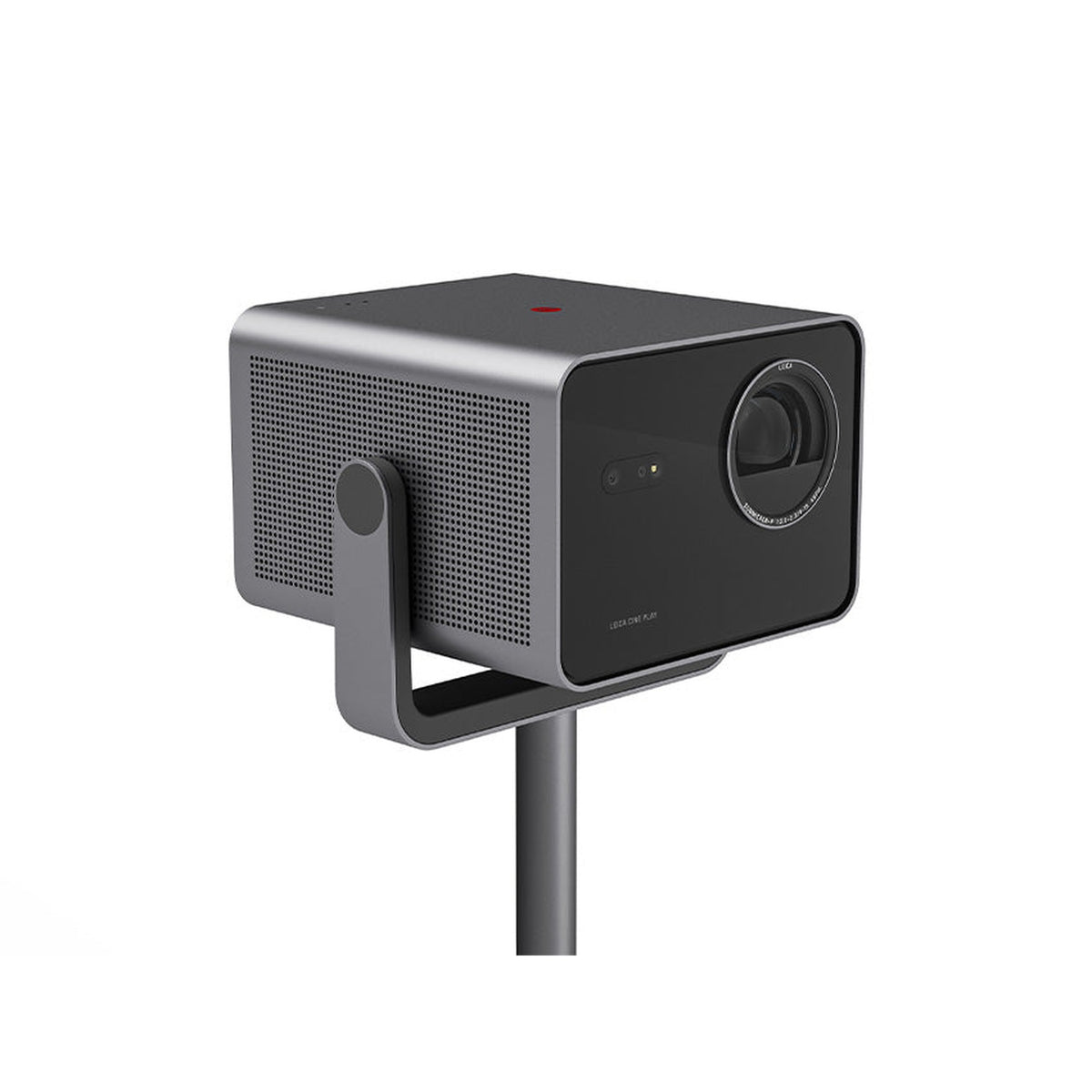 Leica Floor Stand 1 Beamer-Standfuss Anwendungsbild mit Leica Cine Play 1, schräg von links
