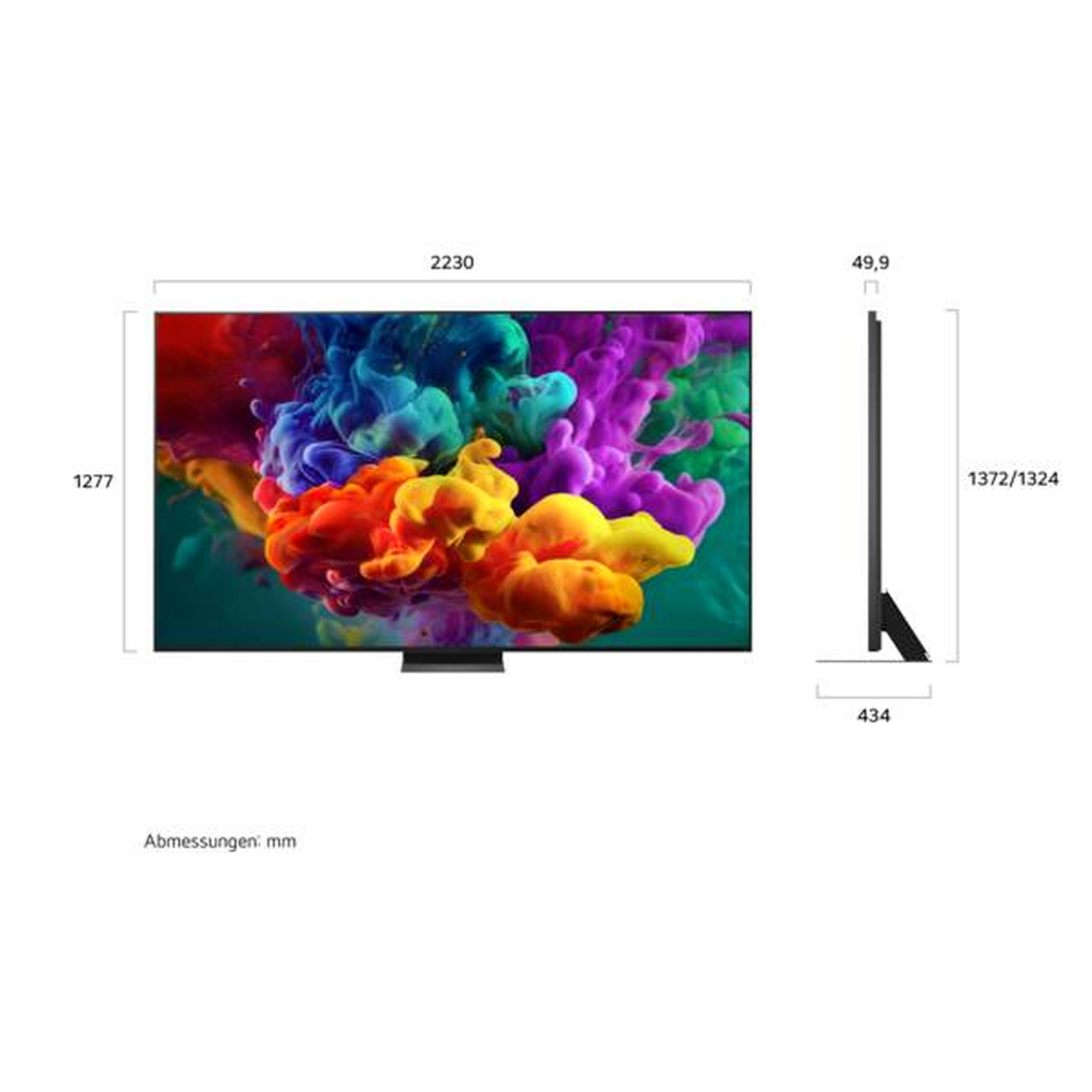 LG 100QNED87B6 QNED-Fernseher Masszeichnung mit Abmessungen