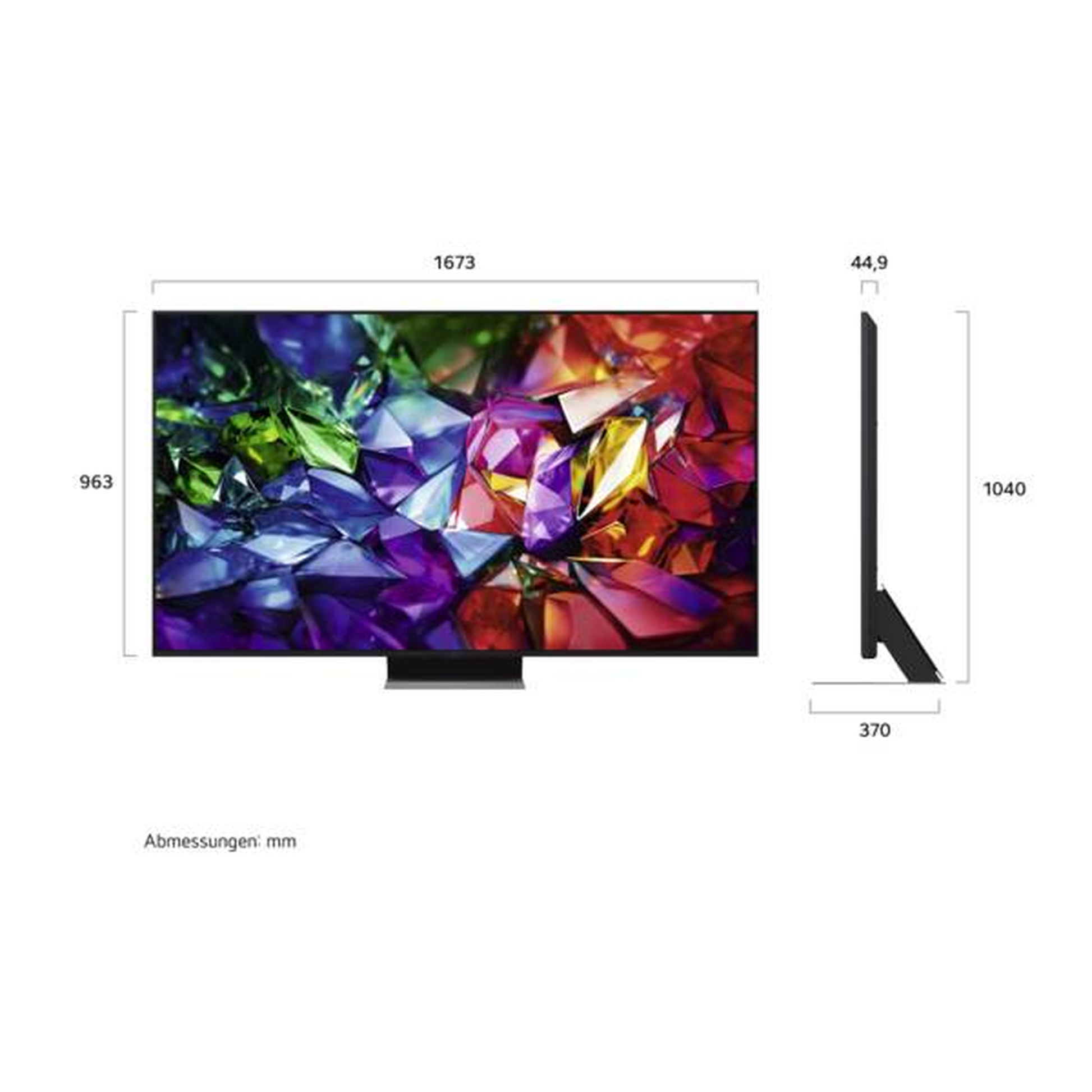 LG 75MRGB96B9B Micro-RGB-Fernseher Masszeichnung mit Abmessungen