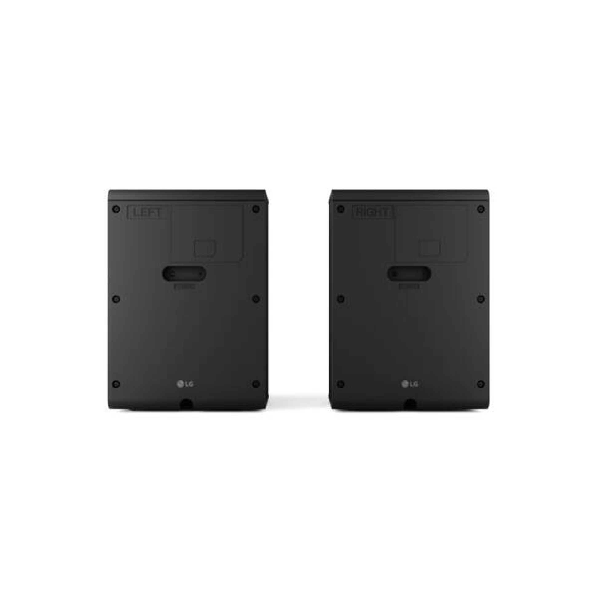 LG DS95TR Soundbar Rückansicht der Rear-Lautsprecher mit LEFT- und RIGHT-Kennzeichnung