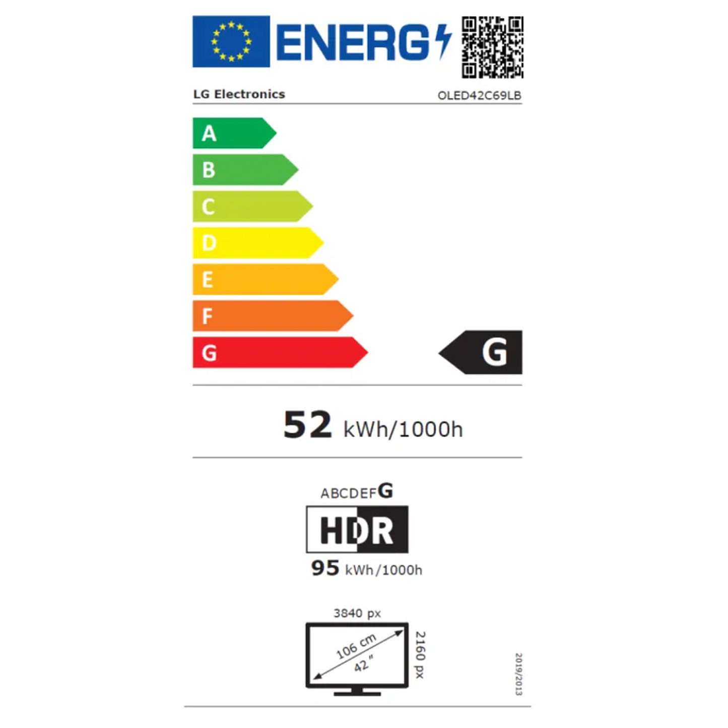 LG OLED42C69LB OLED-Fernseher Energielabel