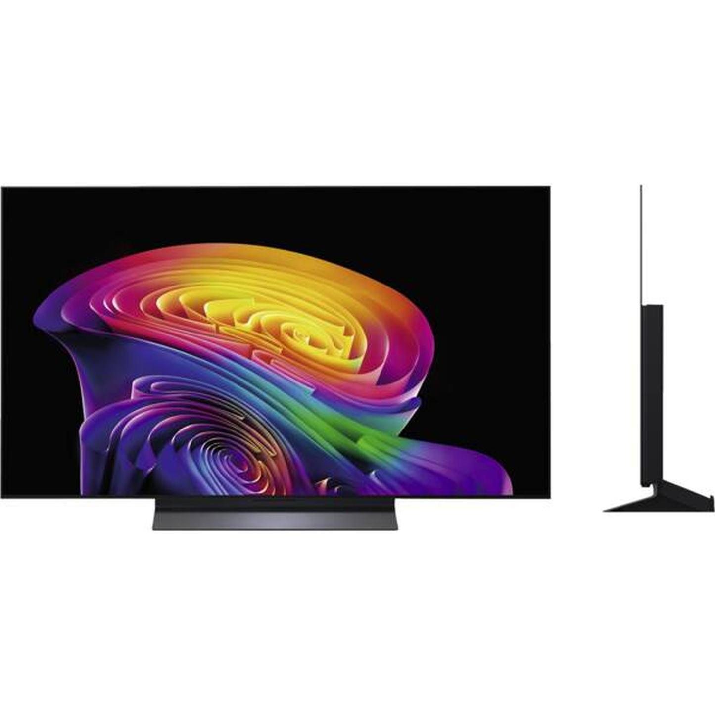 LG OLED48C69LB OLED-Fernseher Frontansicht mit Seitenprofil