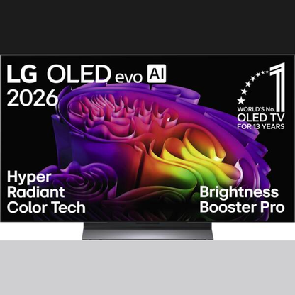 LG OLED48G69LS OLED-Fernseher Frontansicht mit Texteinblendungen