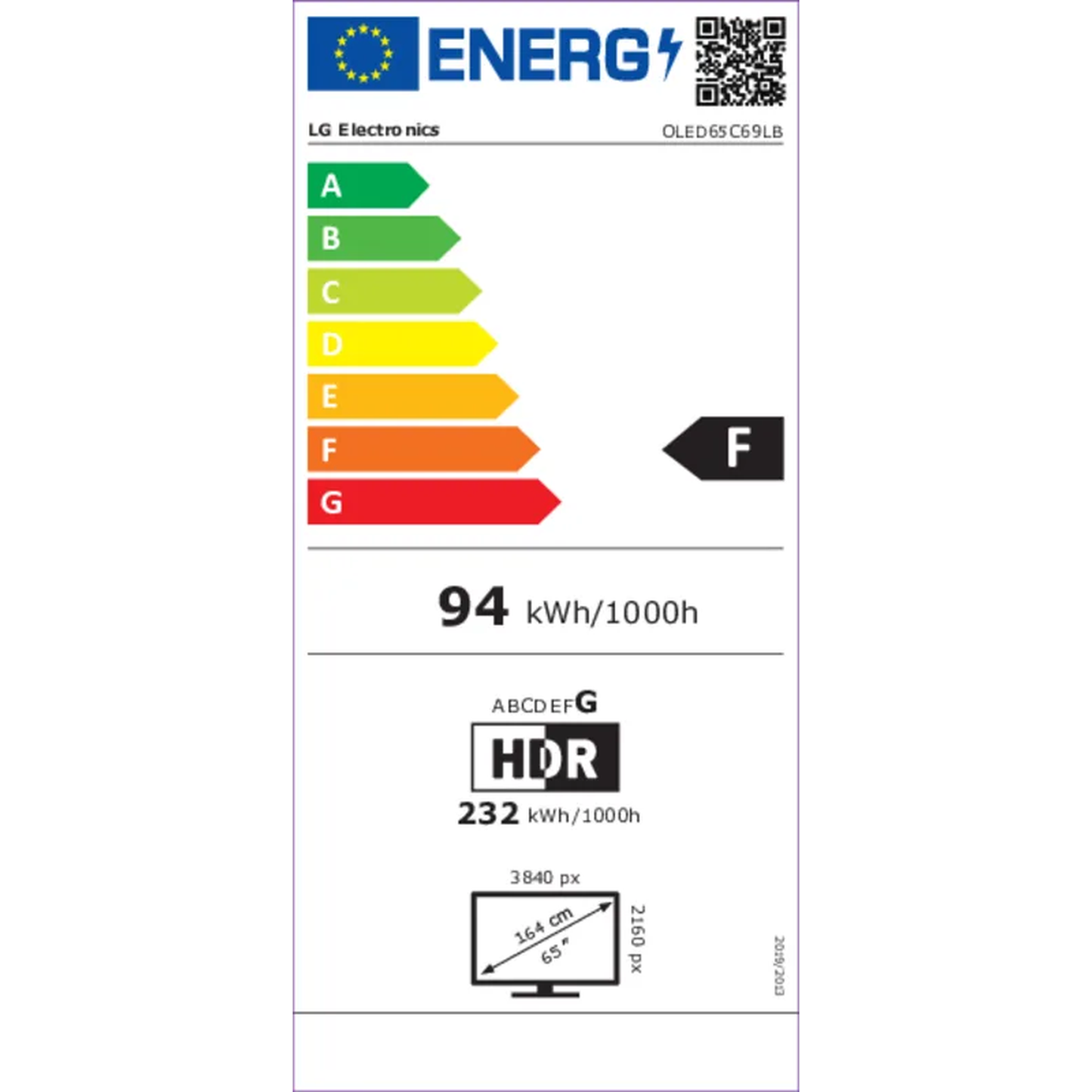 LG OLED65C69LB OLED-Fernseher Energielabel