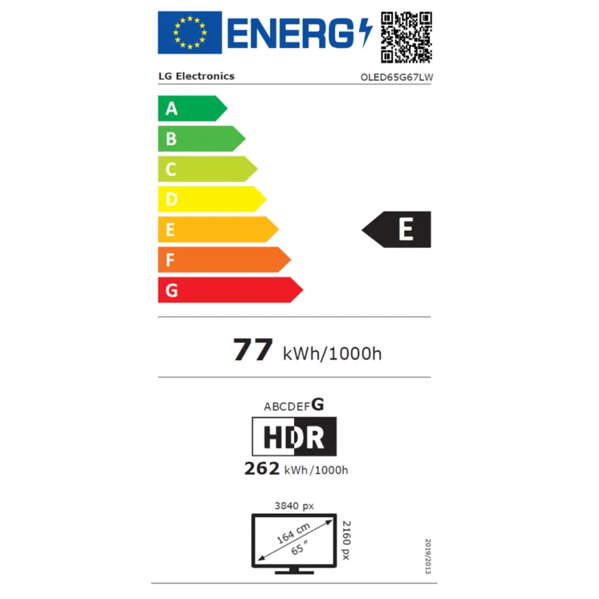 LG OLED65G67LW OLED-Fernseher Energielabel