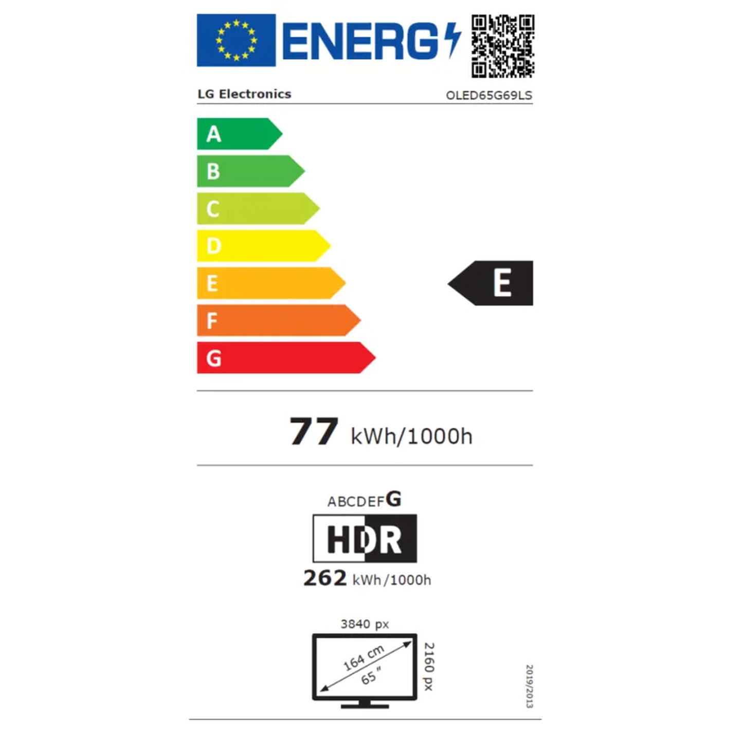 LG OLED65G69LS OLED-Fernseher Energielabel